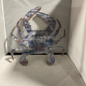 Blue Weathered Wooden Crab Hanging Wall Nautical Beach Decor